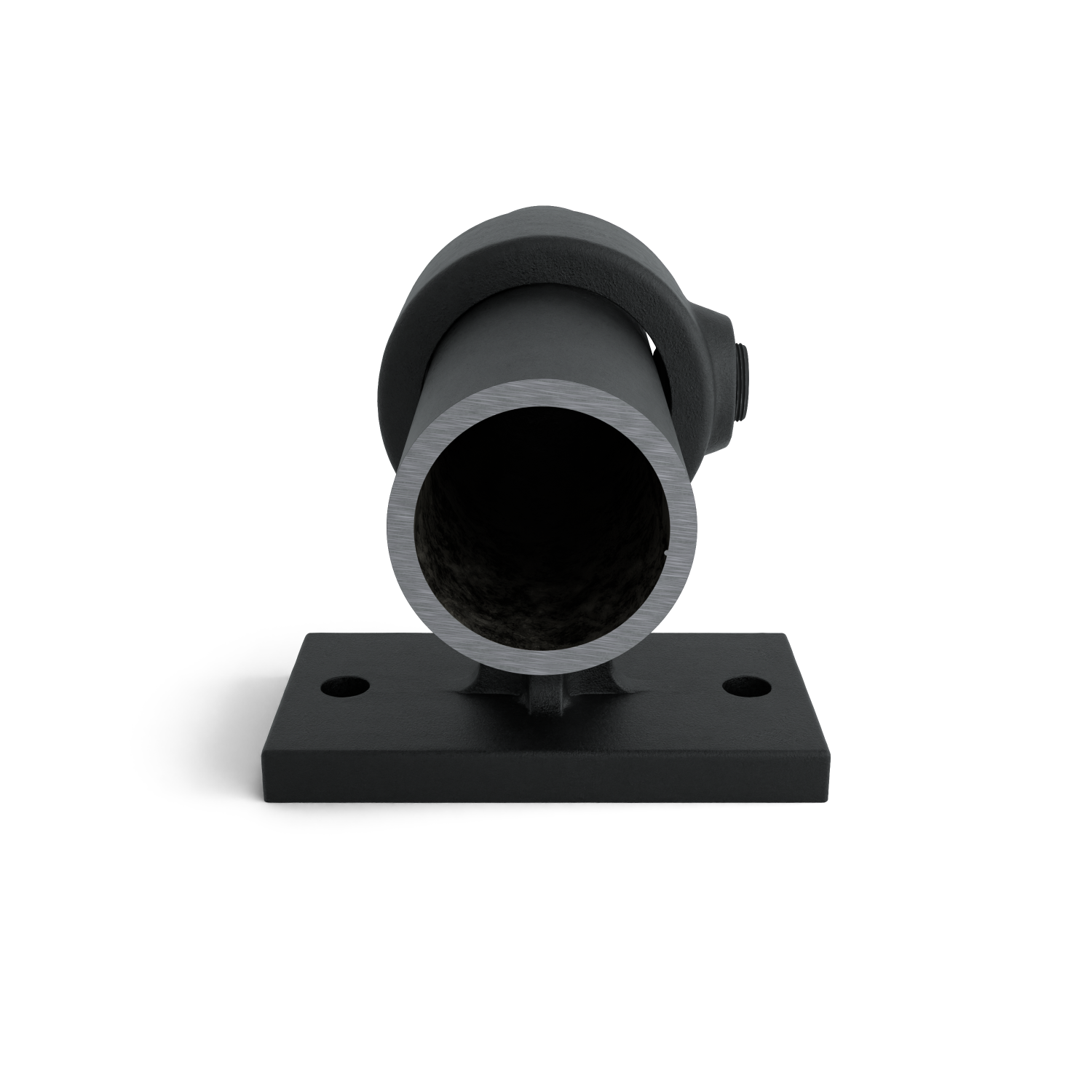 Rohrverbinder Handlaufhalterung schwarz 48,3 mm - Seitenansicht mit Rohren (Rohr-verbinder.de)