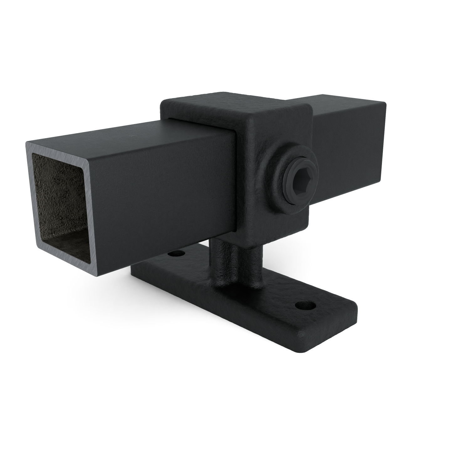Rohrverbinder Handlaufhalterung schwarz 25 mm quadratisch - Vorderansicht mit Rohren (Rohr-verbinder.de)