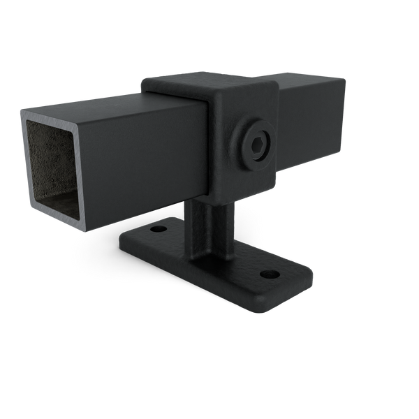 Rohrverbinder Handlaufhalterung schwarz 40 mm quadratisch - Vorderansicht mit Rohren (Rohr-verbinder.de)
