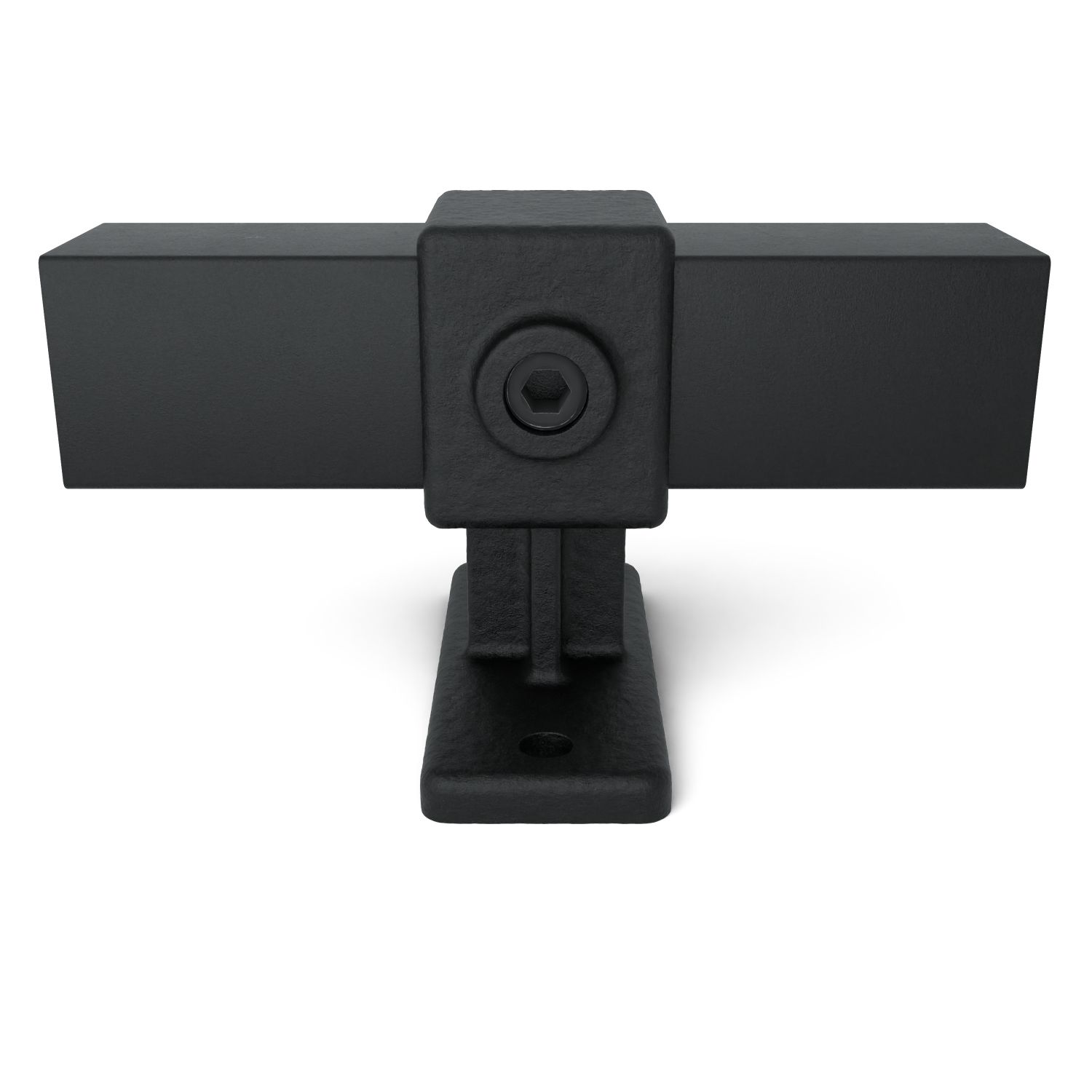 Rohrverbinder Handlaufhalterung schwarz 40 mm quadratisch - Schrägansicht mit Rohren (Rohr-verbinder.de)