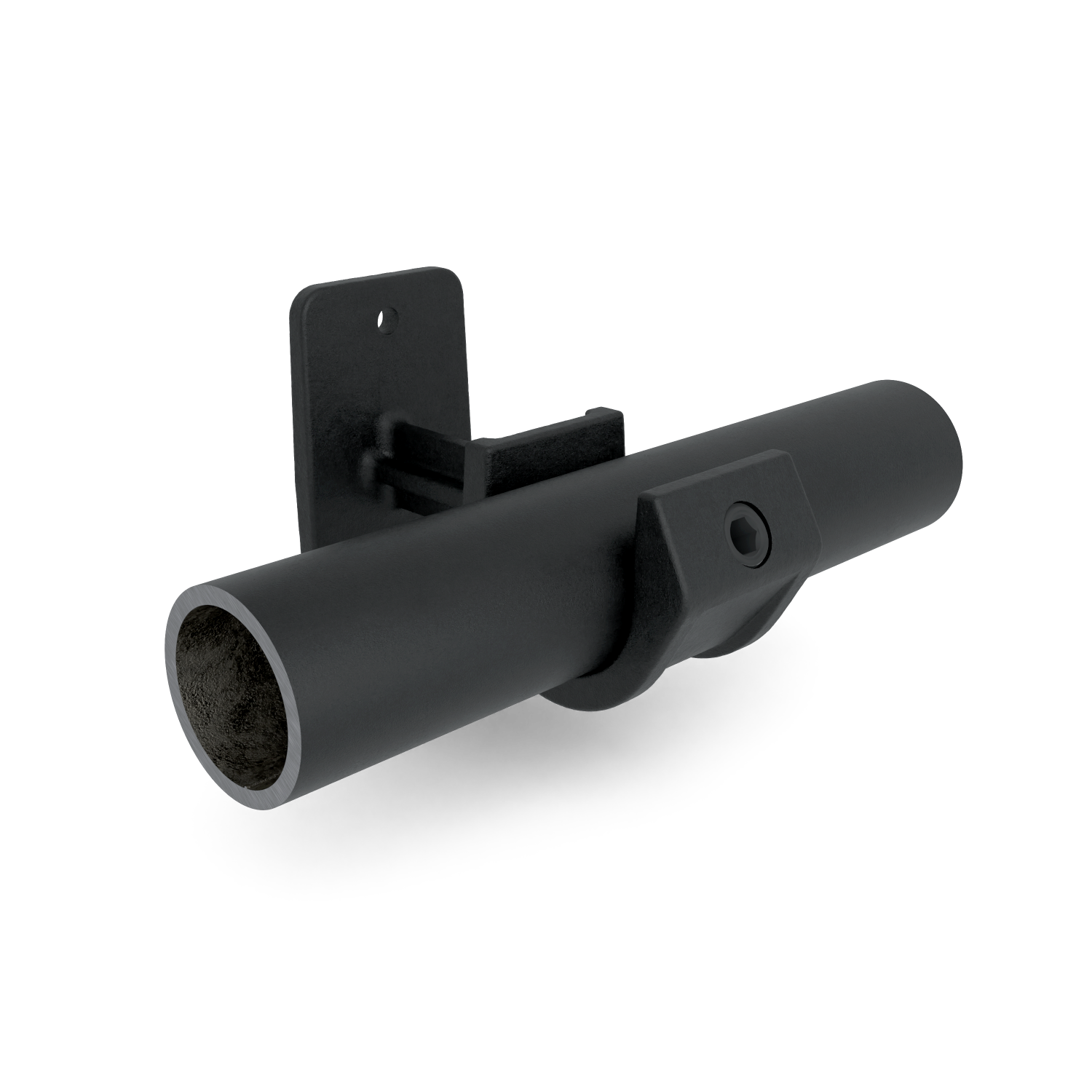 Rohrverbinder Handlaufhalterung offen schwarz 33,7 mm - Vorderansicht mit Rohren (Rohr-verbinder.de)