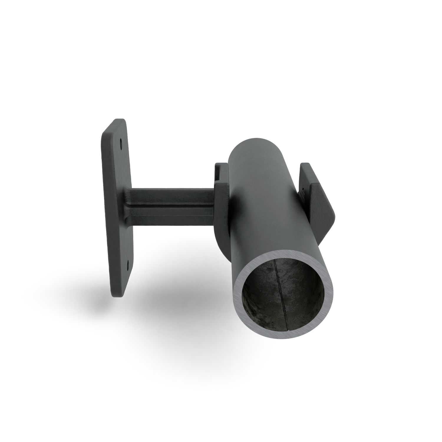 Rohrverbinder Handlaufhalterung offen schwarz 33,7 mm - Seitenansicht mit Rohren (Rohr-verbinder.de)