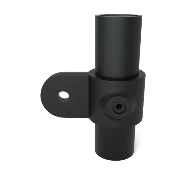 Rohrverbinder Gelenkauge - Schwarz für außen - 42,4 mm - Vorderansicht mit Rohren (Rohr-verbinder.de)