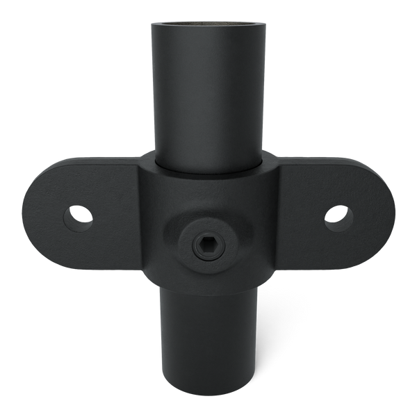 Rohrverbinder Gelenkauge doppelt 180º schwarz 33,7 mm - Vorderansicht mit Rohren (Rohr-verbinder.de)