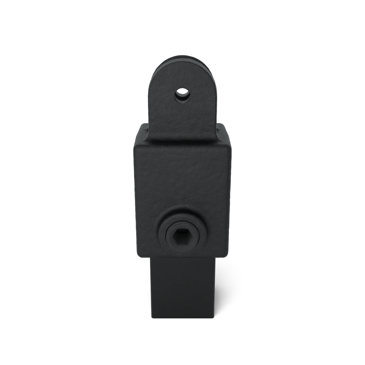 Rohrverbinder Gelenkhalter schwarz 25 mm quadratisch - Vorderansicht mit Rohren (Rohr-verbinder.de)