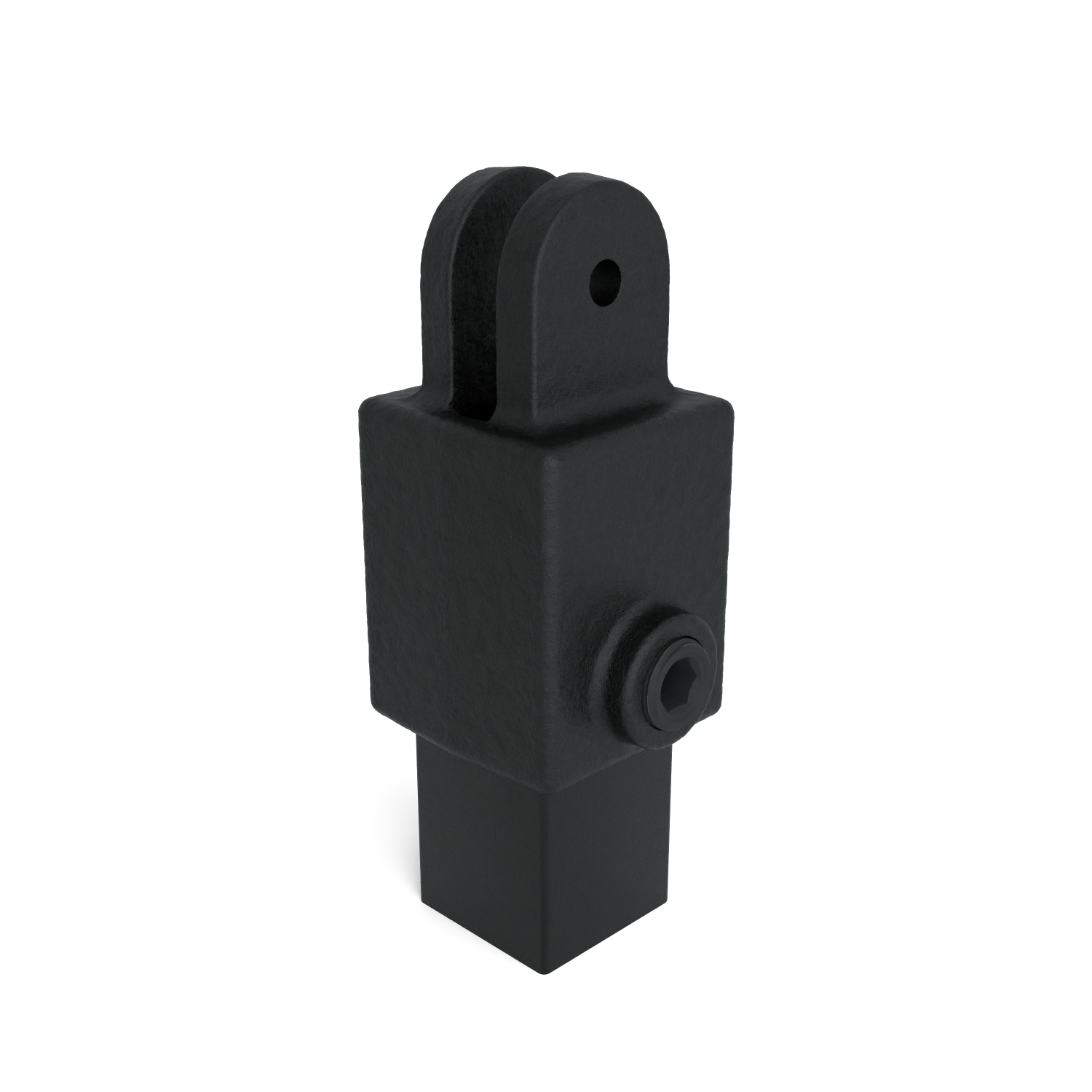 Rohrverbinder Gelenkhalter schwarz 25 mm quadratisch - Schrägansicht mit Rohren (Rohr-verbinder.de)