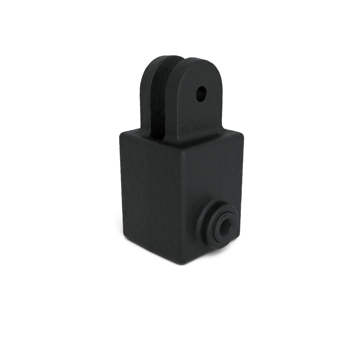 Rohrverbinder Gelenkhalter schwarz 25 mm quadratisch - Schrägansicht Rohrverbinder (Rohr-verbinder.de)
