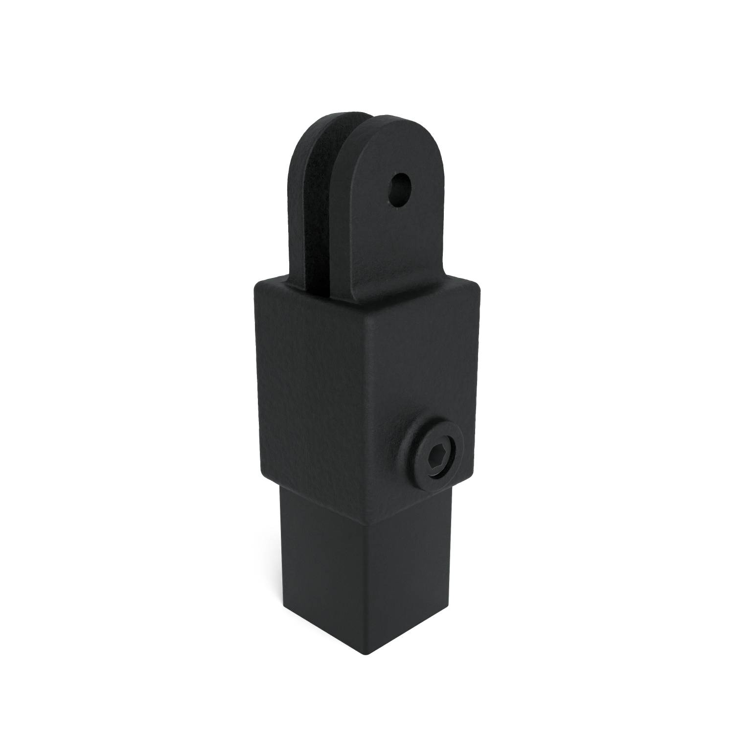 Rohrverbinder Gelenhalter schwarz 40 mm quadratisch - Schrägansicht mit Rohren (Rohr-verbinder.de)