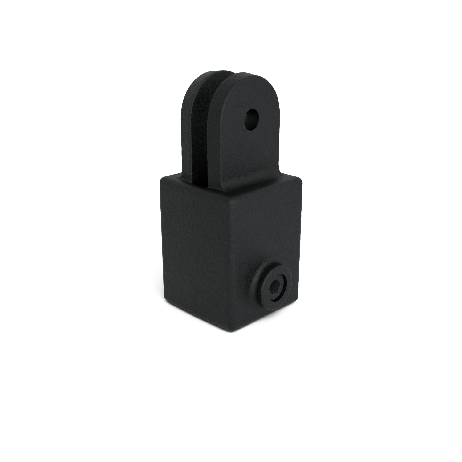 Rohrverbinder Gelenhalter schwarz 40 mm quadratisch - Schrägansicht Rohrverbinder (Rohr-verbinder.de)