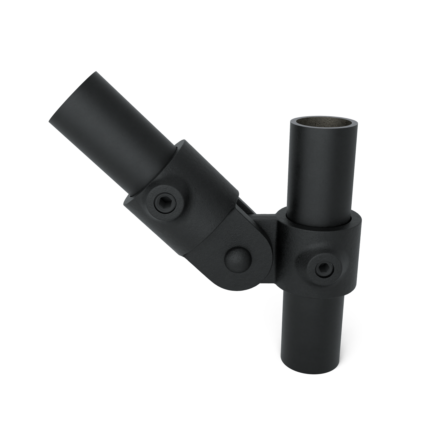 Rohrverbinder Gelenkstück einfach schwarz 48,3 mm - Vorderansicht mit Rohren (Rohr-verbinder.de)