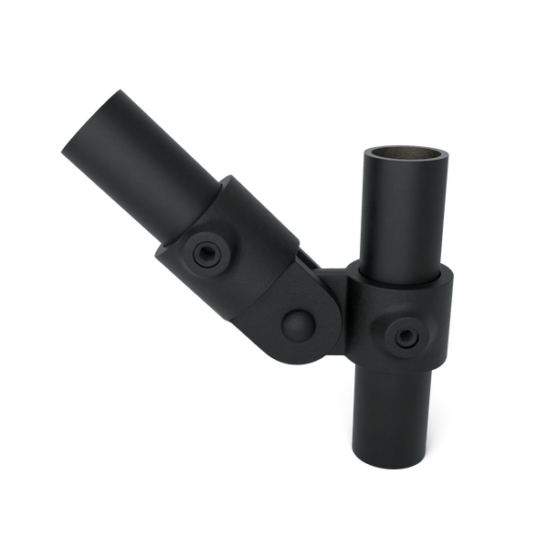 Rohrverbinder Gelenkstück einfach - Schwarz für außen - 42,4 mm - Vorderansicht mit Rohren (Rohr-verbinder.de)