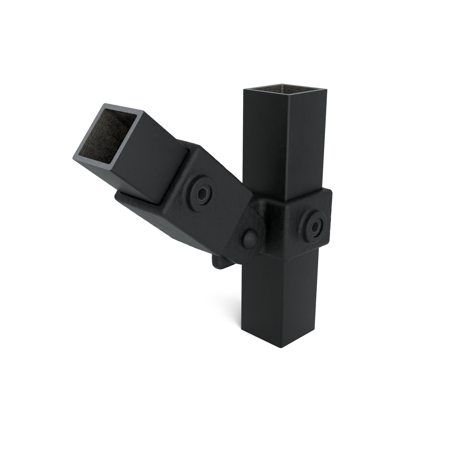 Rohrverbinder Gelenkstück einfach schwarz 40 mm quadratisch - Schrägansicht Rohrverbinder (Rohr-verbinder.de)
