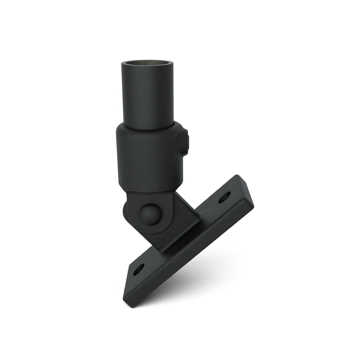 Rohrverbinder Gelenkfuß schwarz 42,4 mm - Vorderansicht mit Rohren (Rohr-verbinder.de)