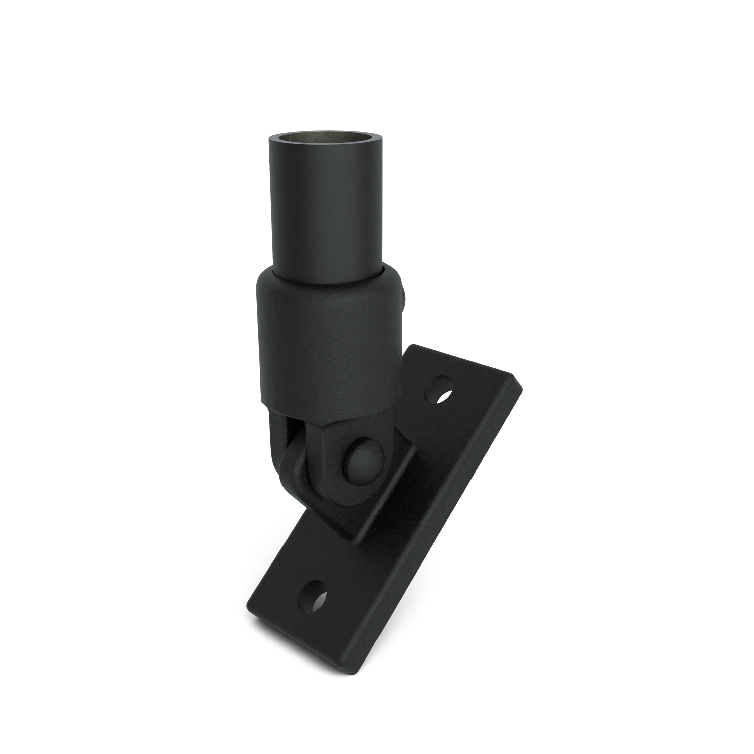 Rohrverbinder Gelenkfuß schwarz 42,4 mm - Schrägansicht mit Rohren (Rohr-verbinder.de)