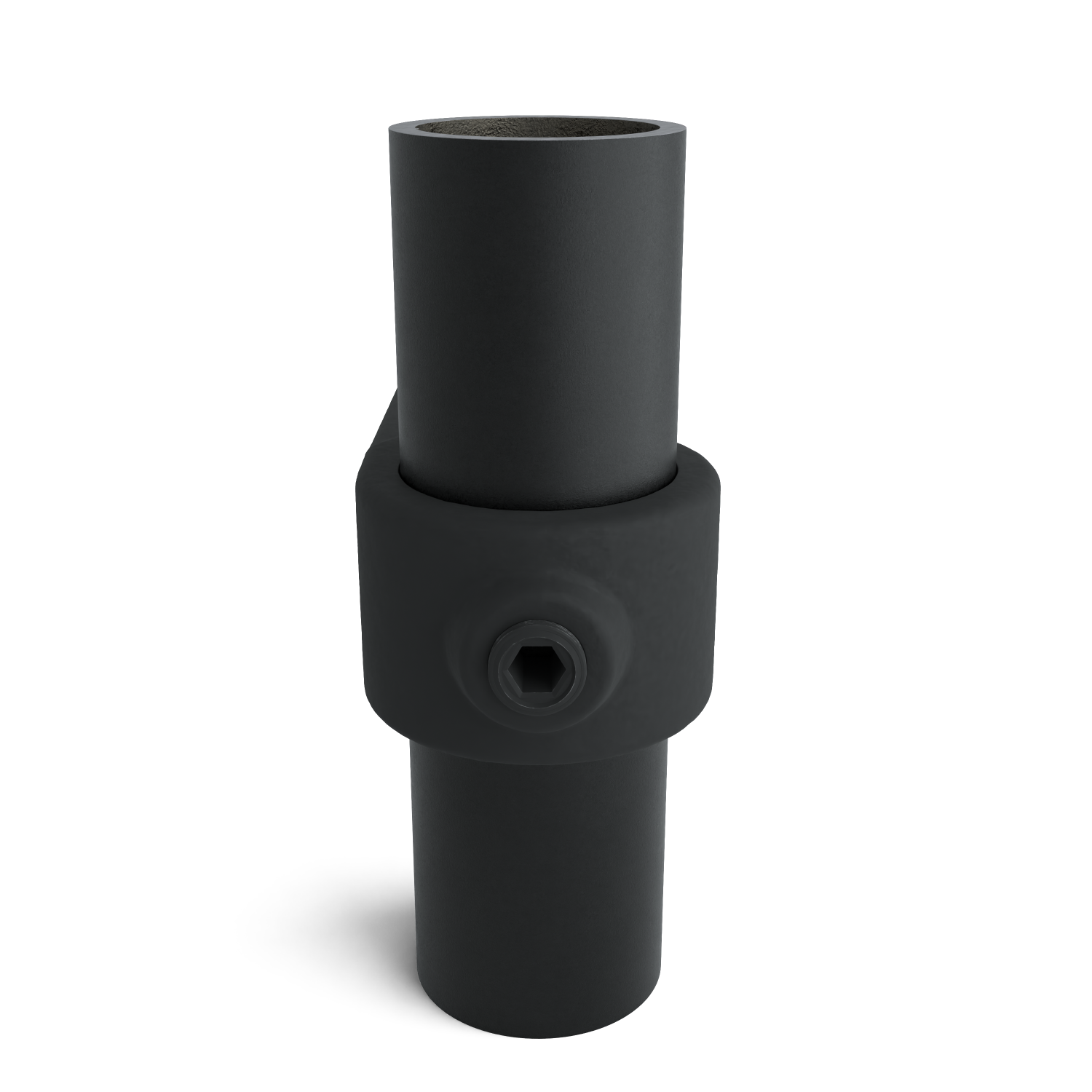 Rohrverbinder Ösenteil mit Einzellasche schwarz 42,4 mm - Seitenansicht mit Rohren (Rohr-verbinder.de)