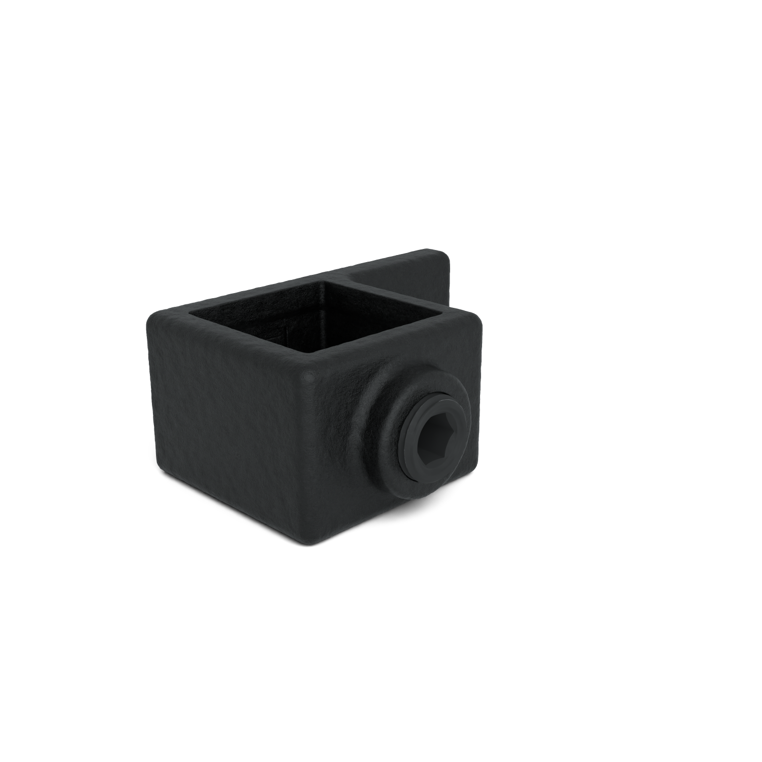 Rohrverbinder Ösenteil mit Einzellasche schwarz 25 mm quadratisch - Schrägansicht Rohrverbinder (Rohr-verbinder.de)