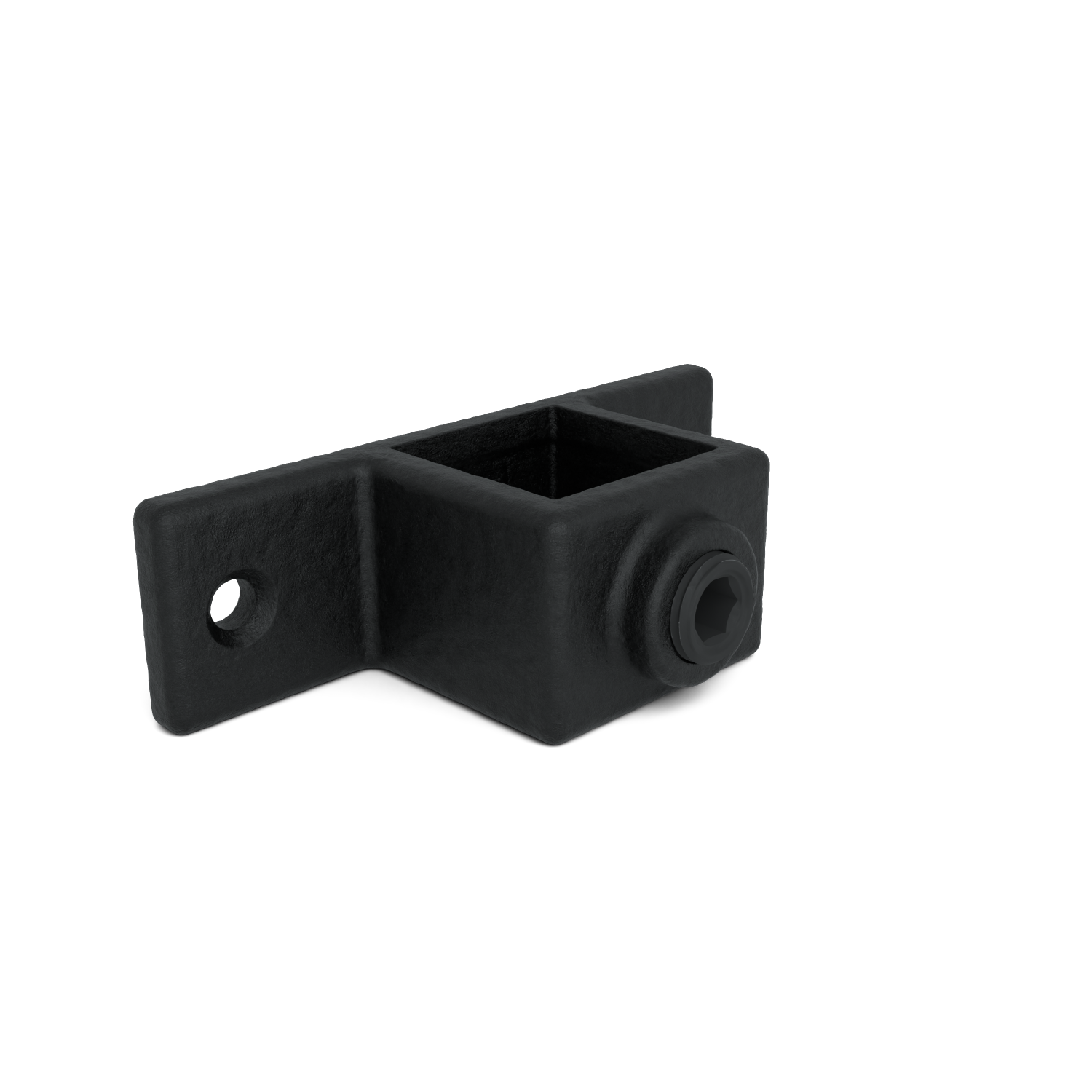 Rohrverbinder Ösenteil mit Doppellasche schwarz 25 mm quadratisch - Schrägansicht Rohrverbinder (Rohr-verbinder.de)