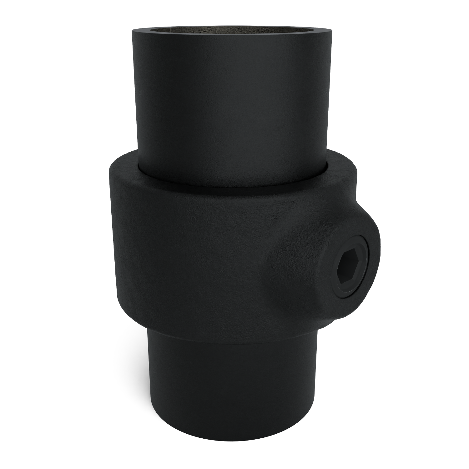 Rohrverbinder Stellring schwarz 42,4 mm - Schrägansicht mit Rohren (Rohr-verbinder.de)