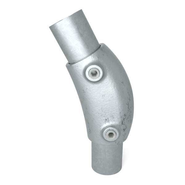 Rohrverbinder Bogen 105º - 165º 48,3 mm - Vorderansicht mit Rohren (Rohr-verbinder.de)