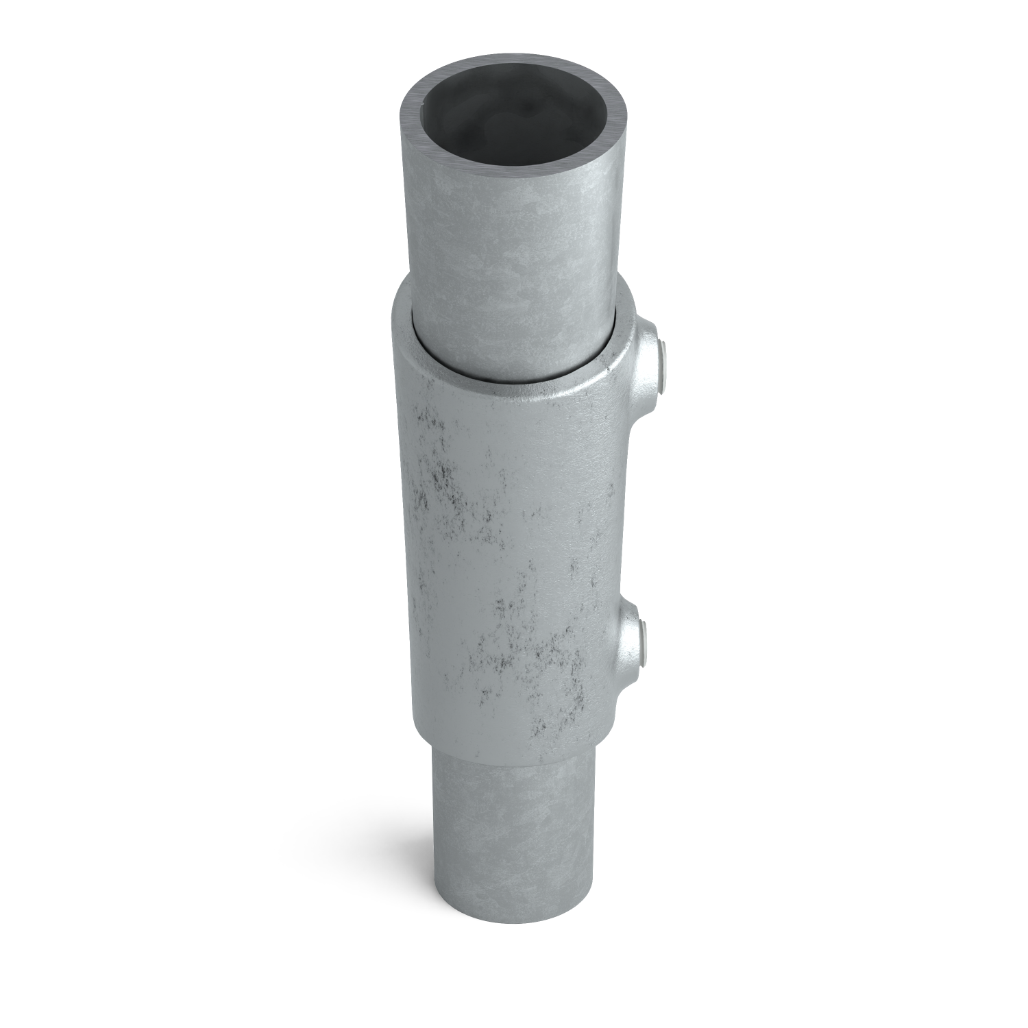 Rohrverbinder Bogen 105º - 165º 48,3 mm - Seitenansicht mit Rohren (Rohr-verbinder.de)