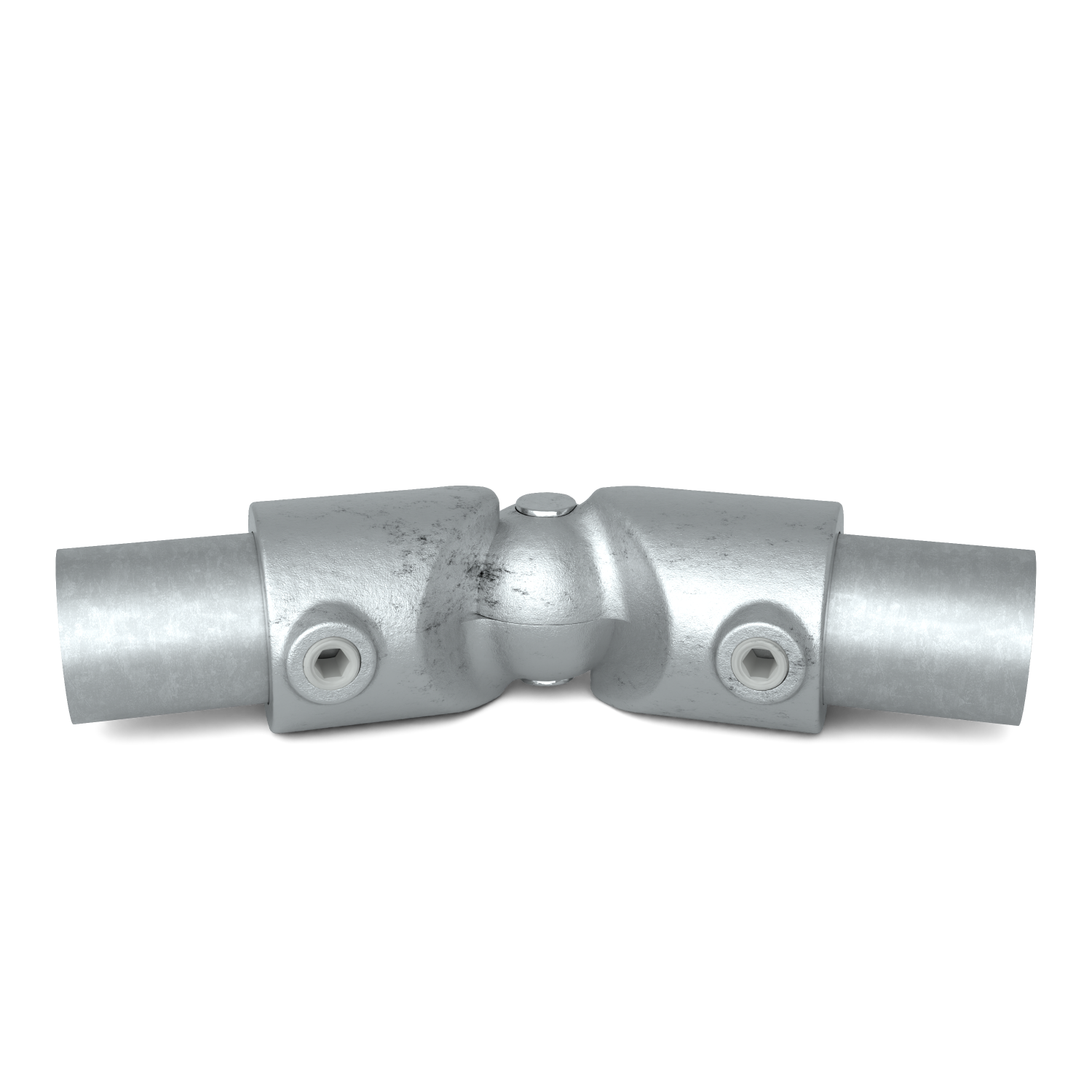 Rohrverbinder Eckstück verstellbar 48,3 mm - Vorderansicht mit Rohren (Rohr-verbinder.de)