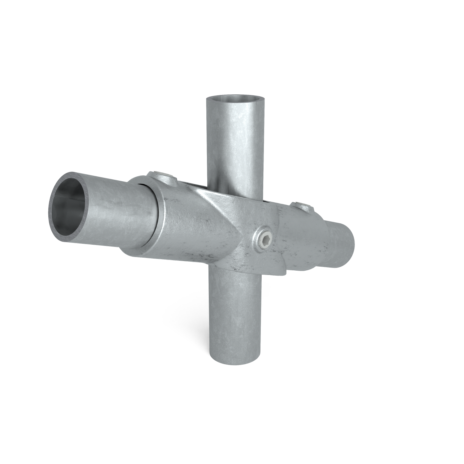 Rohrverbinder Kreuzstück 45º-90º 42,4 mm - Schrägansicht mit Rohren (Rohr-verbinder.de)