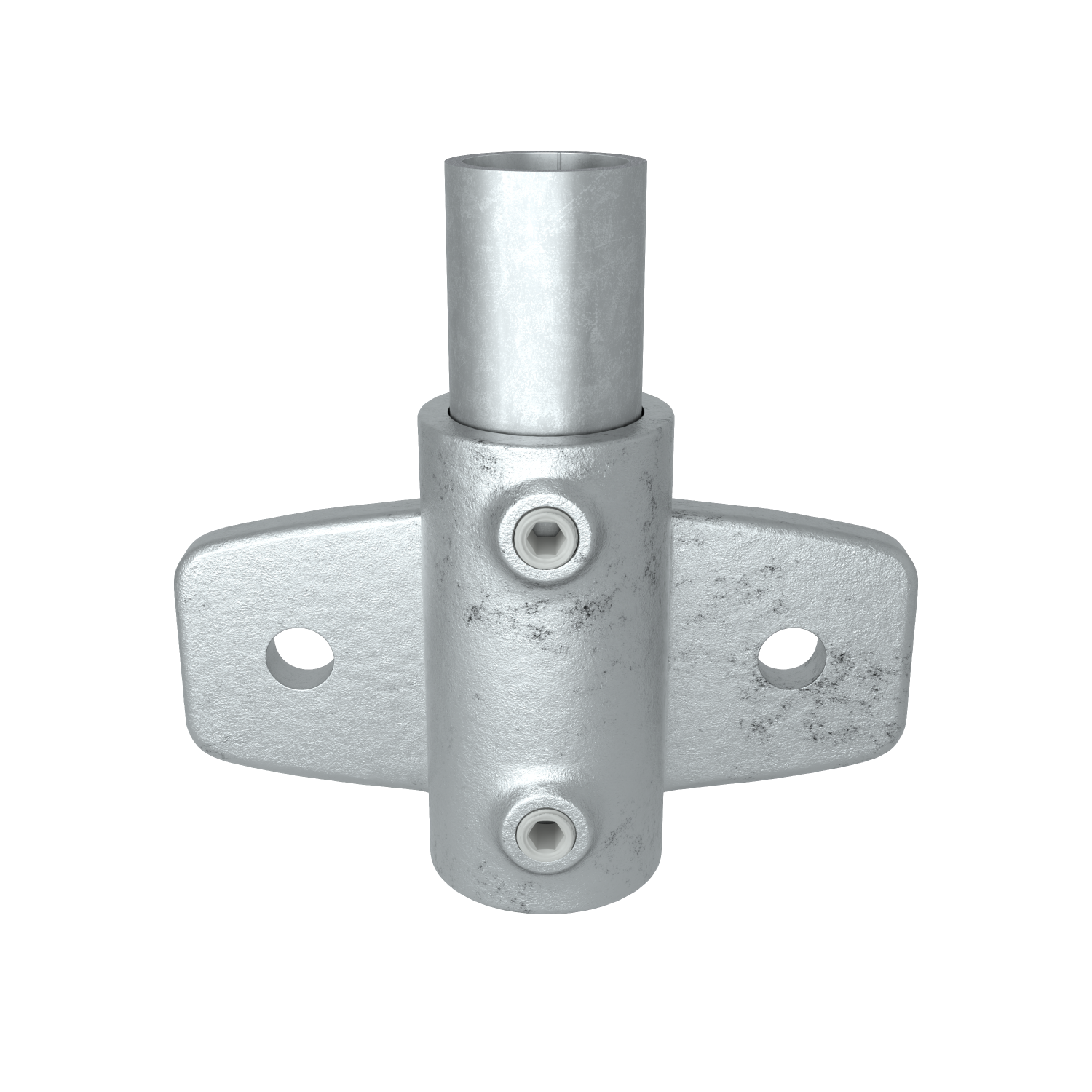 Rohrverbinder Wandhalter Schwerlast horizontal 48,3 mm - Schrägansicht mit Rohren (Rohr-verbinder.de)