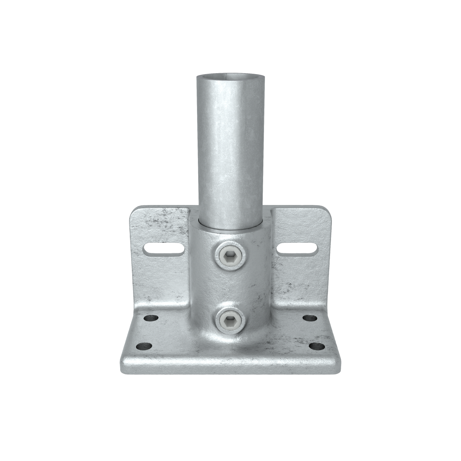 Rohrverbinder Trittrand-Fußplatte 42,4 mm - Vorderansicht mit Rohren (Rohr-verbinder.de)