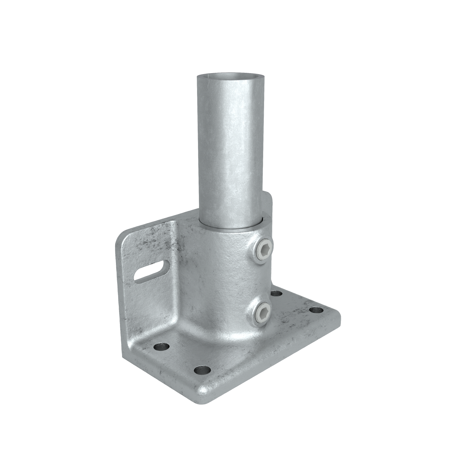 Rohrverbinder Trittrand-Fußplatte 42,4 mm - Schrägansicht mit Rohren (Rohr-verbinder.de)