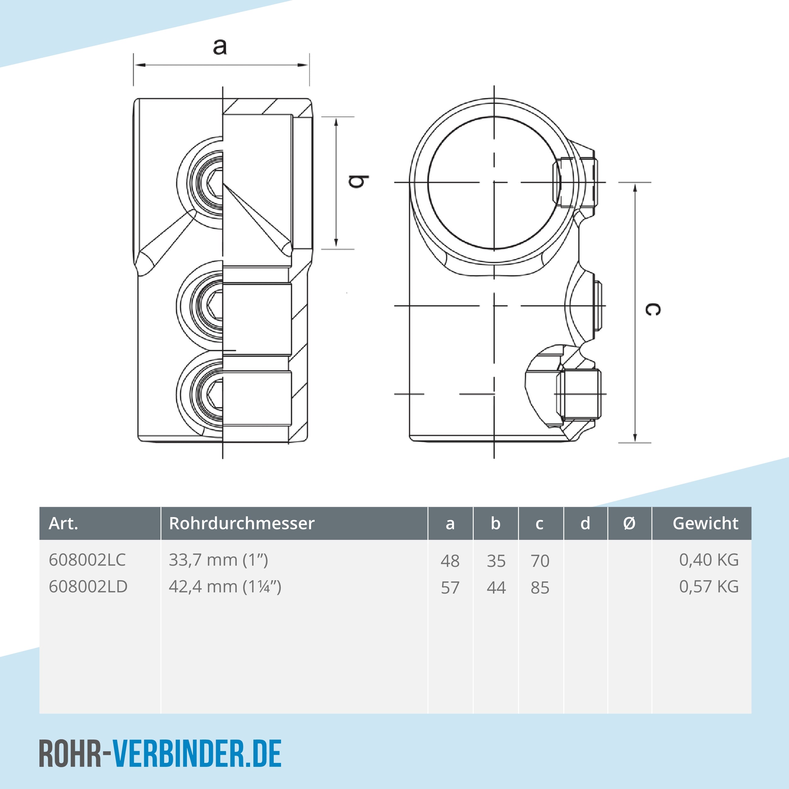 T-Stück kurz - lang 42,4 mm