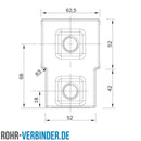 T-Stück kurz 40 mm quadratisch | technische Zeichnung | Rohrverbinder | Schnelle Lieferung | Rohr-verbinder.de