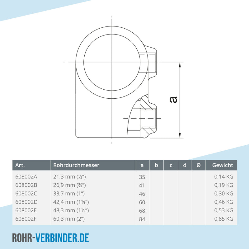 T-Stück kurz 60,3 mm | technische Zeichnung | Rohrverbinder | Schnelle Lieferung | Rohr-verbinder.de