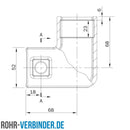 Bogen 90º 40 mm quadratisch | technische Zeichnung | Rohrverbinder | Schnelle Lieferung | Rohr-verbinder.de