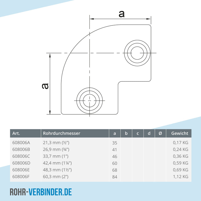 Bogen 90º 42,4 mm | technische Zeichnung | Rohrverbinder | Schnelle Lieferung | Rohr-verbinder.de