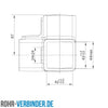 Dreiweg-Eckstück 90º 40 mm quadratisch | technische Zeichnung | Rohrverbinder | Schnelle Lieferung | Rohr-verbinder.de