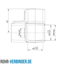 Dreiweg-Eckstück 90º 40 mm quadratisch | technische Zeichnung | Rohrverbinder | Schnelle Lieferung | Rohr-verbinder.de