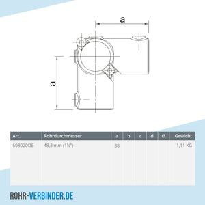 Eckstück 90º offen 48,3 mm | technische Zeichnung | Rohrverbinder | Schnelle Lieferung | Rohr-verbinder.de