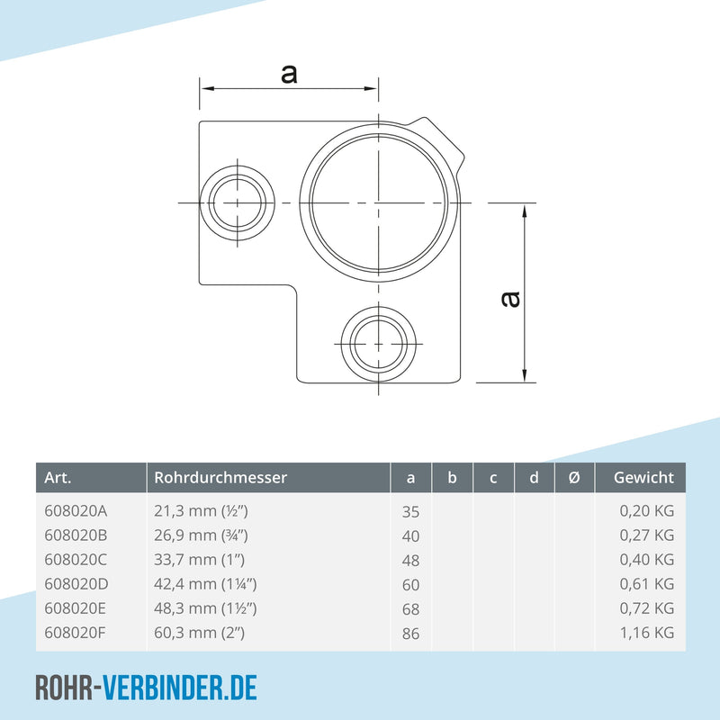 Eckstück 90º 21,3 mm | technische Zeichnung | Rohrverbinder | Schnelle Lieferung | Rohr-verbinder.de