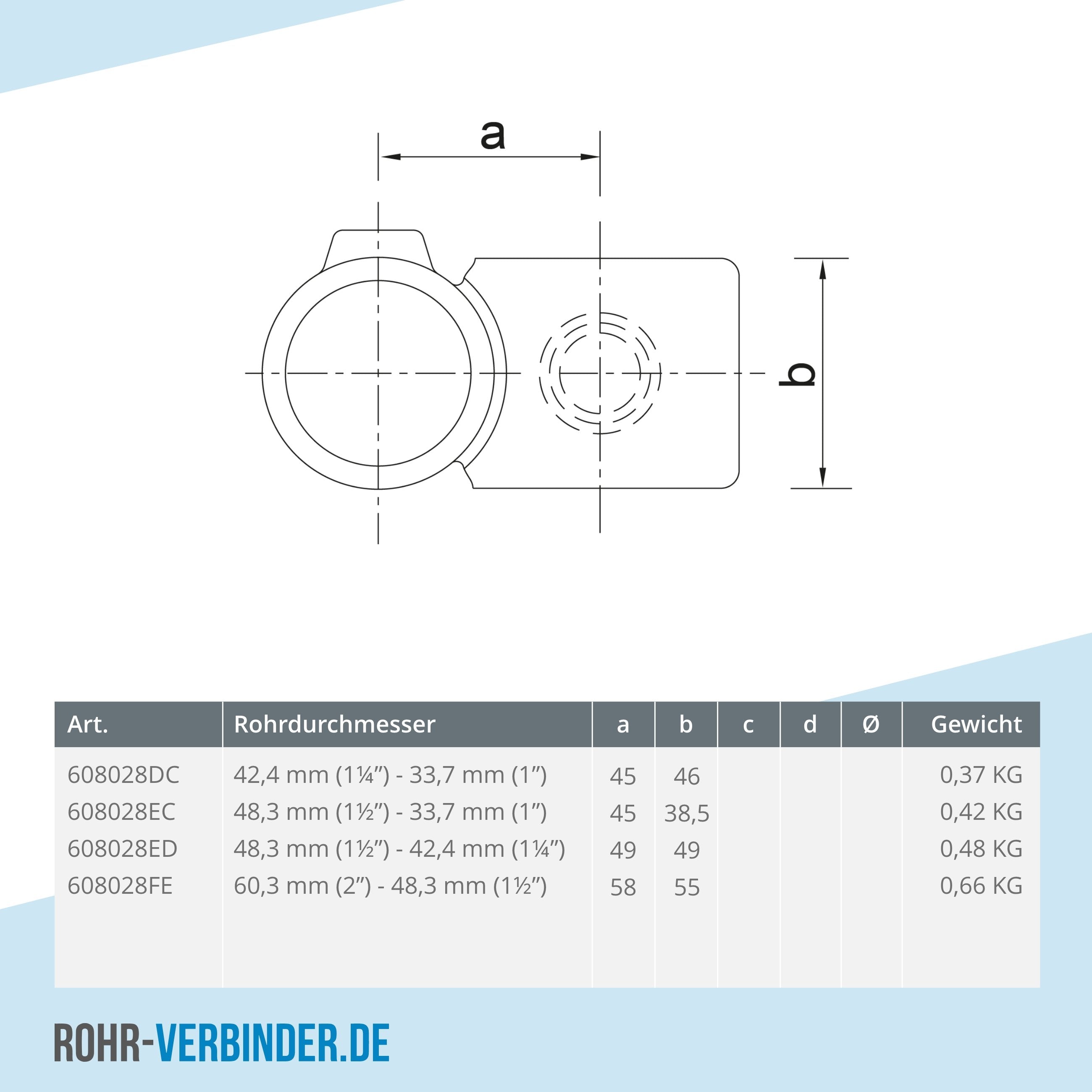 Kreuzstück 90º Kombinationsmaß 42,4 - 48,3 mm | technische Zeichnung | Rohrverbinder | Schnelle Lieferung | Rohr-verbinder.de
