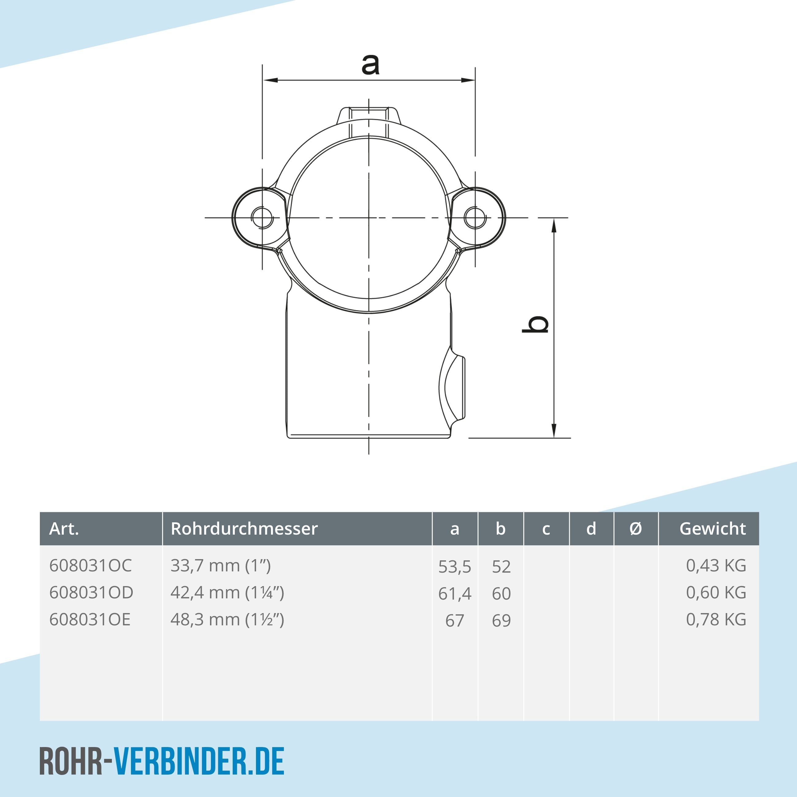 T-Stück offen aufklappbar 48,3 mm | technische Zeichnung | Rohrverbinder | Schnelle Lieferung | Rohr-verbinder.de