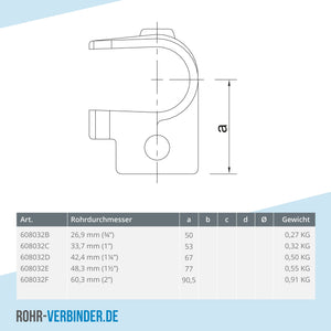 T-Stück offen 42,4 mm | technische Zeichnung | Rohrverbinder | Schnelle Lieferung | Rohr-verbinder.de