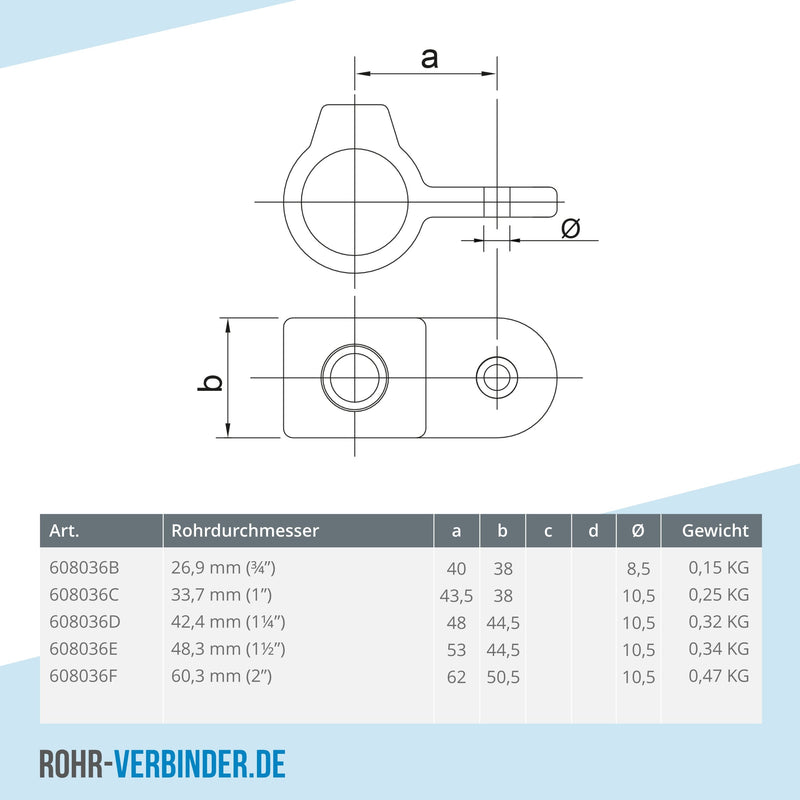 Gelenkauge 33,7 mm | technische Zeichnung | Rohrverbinder | Schnelle Lieferung | Rohr-verbinder.de
