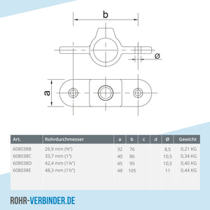 Gelenkauge doppelt 180º 33,7 mm | technische Zeichnung | Rohrverbinder | Schnelle Lieferung | Rohr-verbinder.de