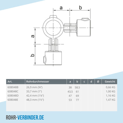 Gelenkstück 90º doppelt 48,3 mm | technische Zeichnung | Rohrverbinder | Schnelle Lieferung | Rohr-verbinder.de