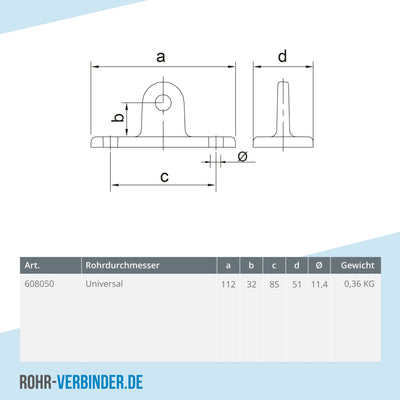 Gelenkfußhalter | technische Zeichnung | Rohrverbinder | Schnelle Lieferung | Rohr-verbinder.de