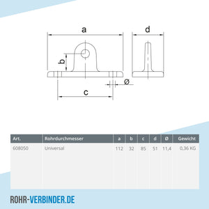 Gelenkfußhalter | technische Zeichnung | Rohrverbinder | Schnelle Lieferung | Rohr-verbinder.de