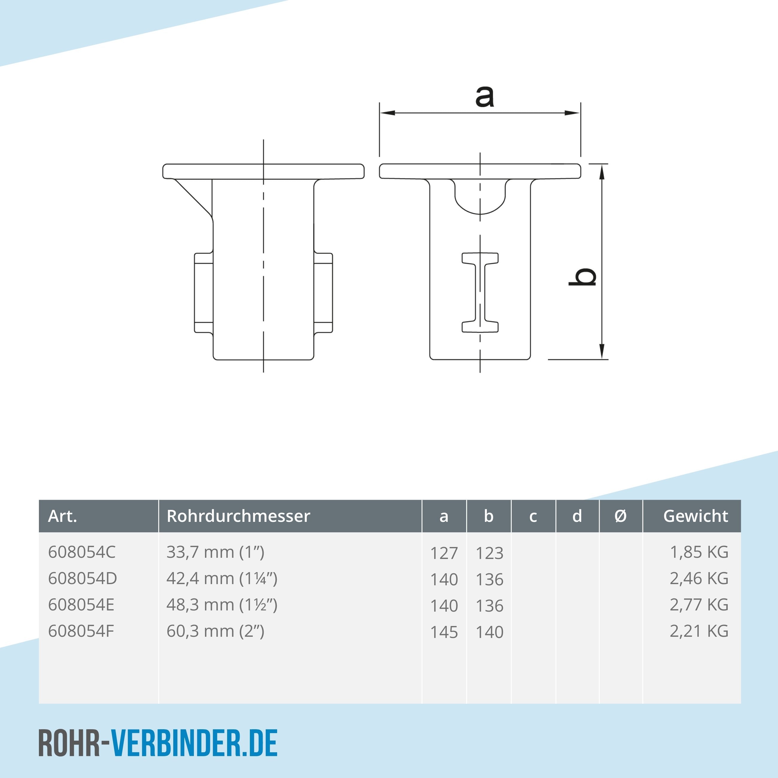 Bodenhülse 48,3 mm | technische Zeichnung | Rohrverbinder | Schnelle Lieferung | Rohr-verbinder.de