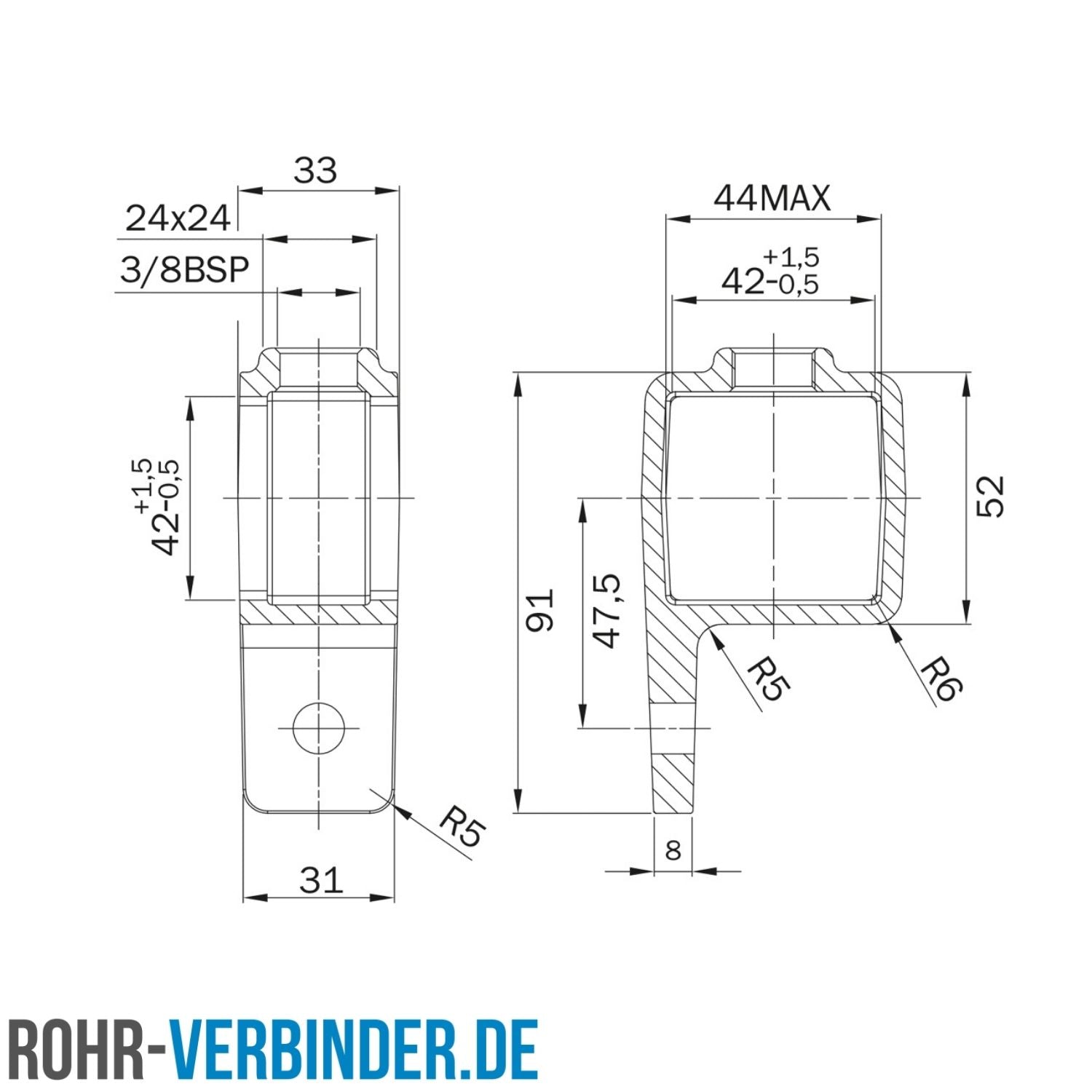 Ösenteil mit Einzellasche schwarz 40 mm quadratisch