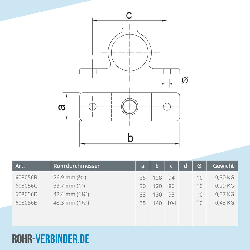 Ösenteil mit Doppellasche 33,7 mm | technische Zeichnung | Rohrverbinder | Schnelle Lieferung | Rohr-verbinder.de