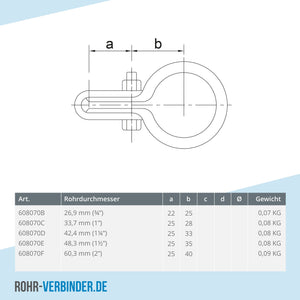 Gitterhalter einfach 48,3 mm | technische Zeichnung | Rohrverbinder | Schnelle Lieferung | Rohr-verbinder.de